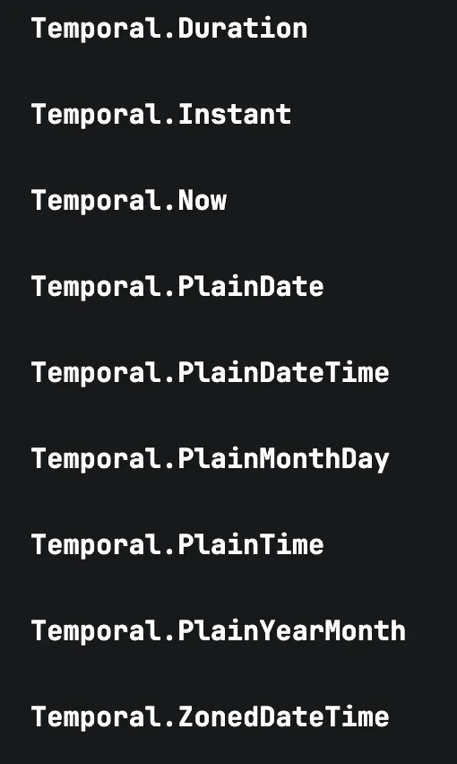 List of Temporal sub objects
